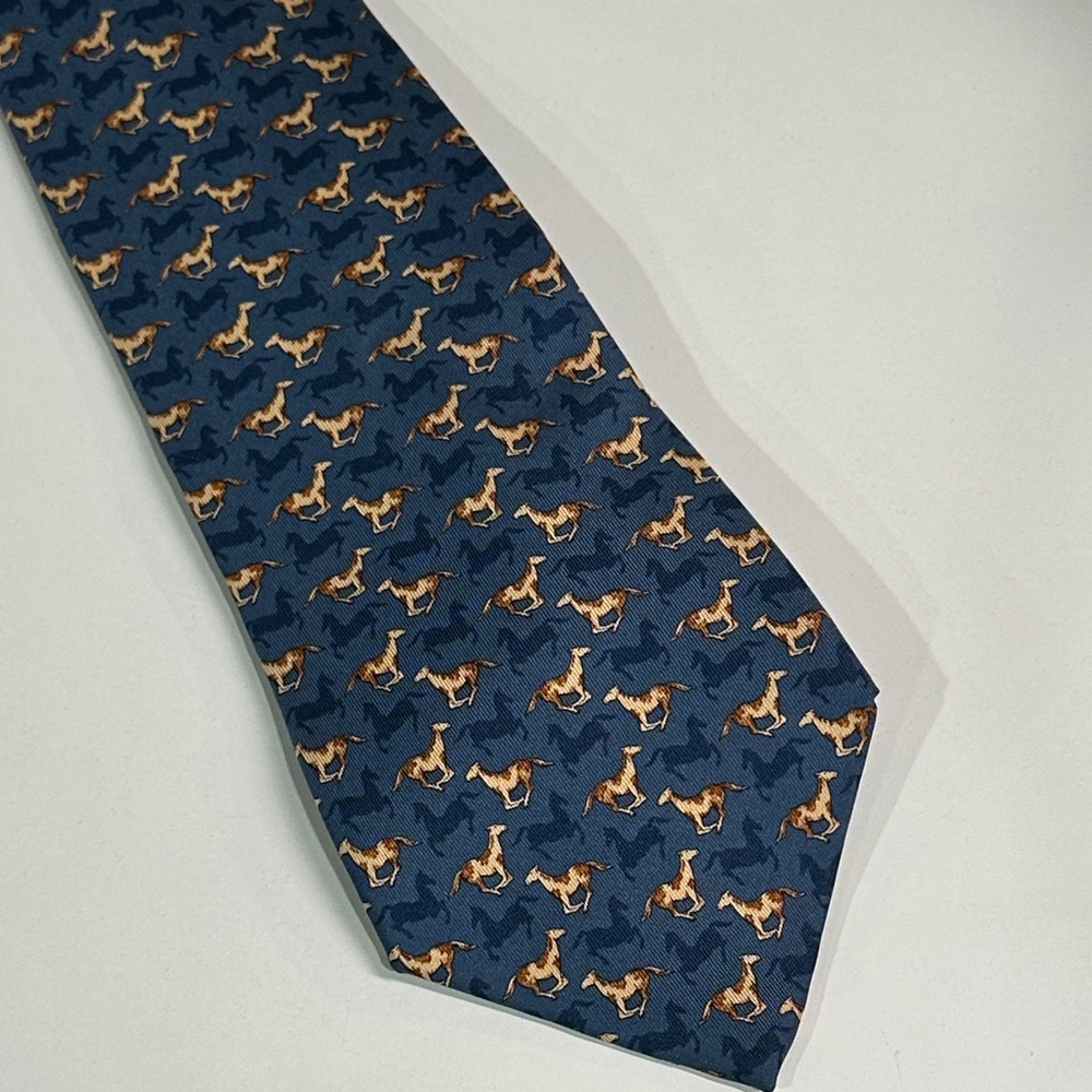 Salvatore Ferragamo Navy Blue Silk Tie with Horse Motif